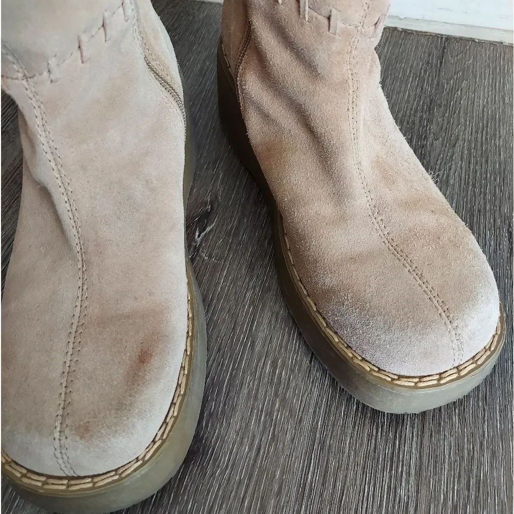 Vintage 90s Xhilaration Suede Platform Faux Fur Trim Chunky Boots Size 8.5